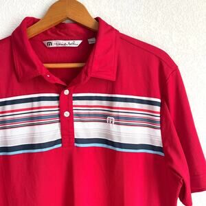 Travis Mathew Men Golf Polo Shirt Size Large Red Striped Short Sleeves Outdoor